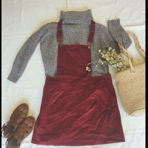 New Burgundy Corduroy Overall Bib Smock Dress